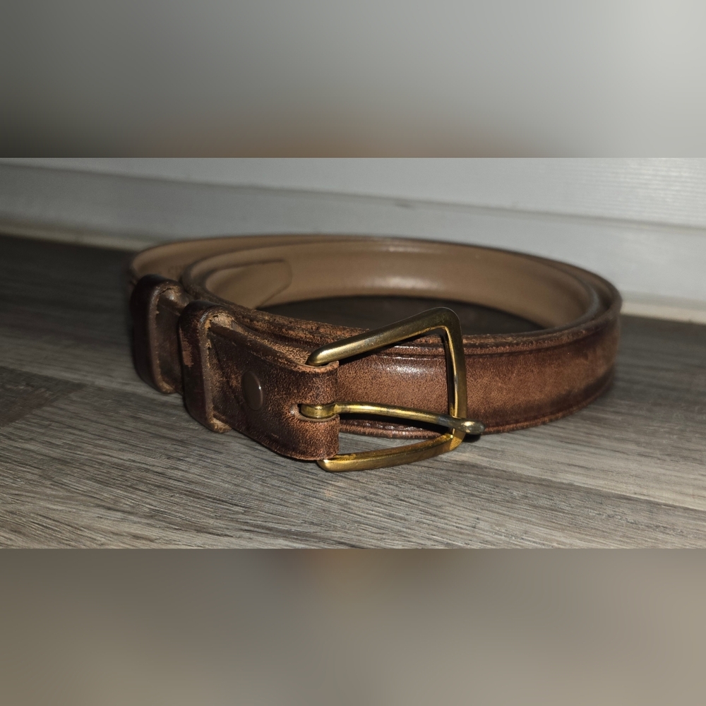 Brown Genuine Leather Belt, Tallowed Bridle Leather, Goldtone Buckle, Sz.38, EUC